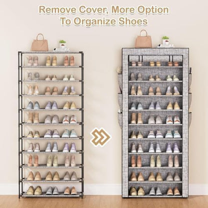 Covered Shoe Rack Tall Metal Shoes Rack Organizer for Entryway Garage Closet Tall Shoe Shelf Shoe Storage Cabinet Free Standing Large Garage Shoes Racks Organizer
