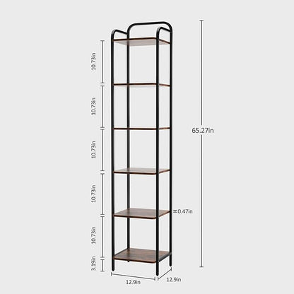 5 Tier Bookshelf, Bookcase with 5 Shelves, Storage Rack Organizer, Corner Wood Storage Shelf with Metal Frame for Bedroom, Living Room (Rustic Brown, 6 Tier)