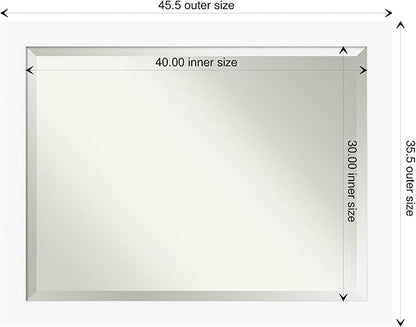 Amanti Art White Bathroom Mirror for Over Sink, 36x46 Cabinet White Rectangle Vanity Mirror, X-Large Modern Contemporary Frame, Hangs Horizonally and Vertically, Bathroom Wall Decor, Beveled Edge