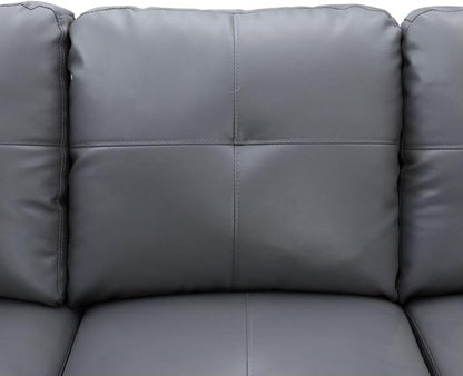 Dark Grey L-Shaped 3-Piece Faux Leather Sofa with Storage Ottoman Set, Sectional Couch Sofa Set for Living Room, Office, Small Space