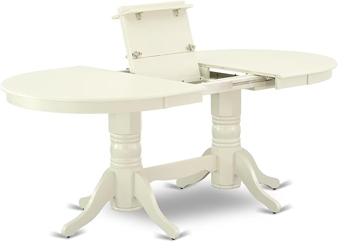 East West Furniture VAAB9-LWH-64 9 Piece Modern Dining Table Set Includes an Oval Wooden Table with Butterfly Leaf and 8 White Faux Leather Parson Dining Chairs, 40x76 Inch, Linen White
