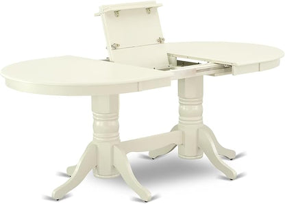 East West Furniture VAAB7-LWH-64 7 Piece Dinette Set Consist of an Oval Dining Room Table with Butterfly Leaf and 6 White Faux Leather Upholstered Chairs, 40x76 Inch, Linen White