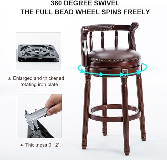 Cow top Leather Wooden Bar Stools, 360 Degree Swivel Bar Height Chair with Backs for Home Kitchen Counter, Morden Chair Barstools (Dark Blue 2pcs, Bar Height-Seat Height 29.5”)