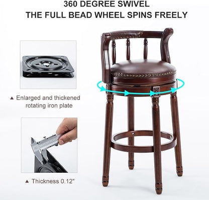 Cow top Leather Wooden Bar Stools, 360 Degree Swivel Bar Height Chair with Backs for Home Kitchen Counter, Morden Chair Barstools (Dark Blue 2pcs, Bar Height-Seat Height 29.5”)