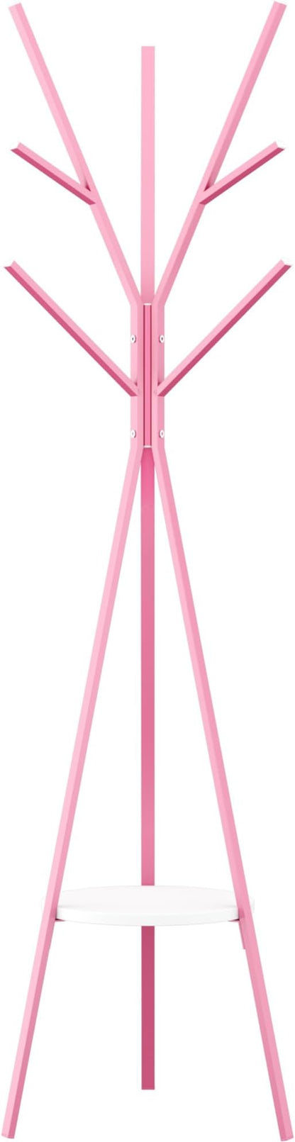 Coat Rack Hat Stand Free Standing Display Hall Tree Metal Hat Hanger Garment Storage Holder with 9 Hooks for Clothes Hats and Scarves (Pink)