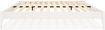 Bme Dinkee Signature Ivory White King Bed Frame Without Headboard - Modern & Minimalist Style with Acacia Wood - 12 Strong Wood Slat Support - Easy Assembly - No Box Spring Needed