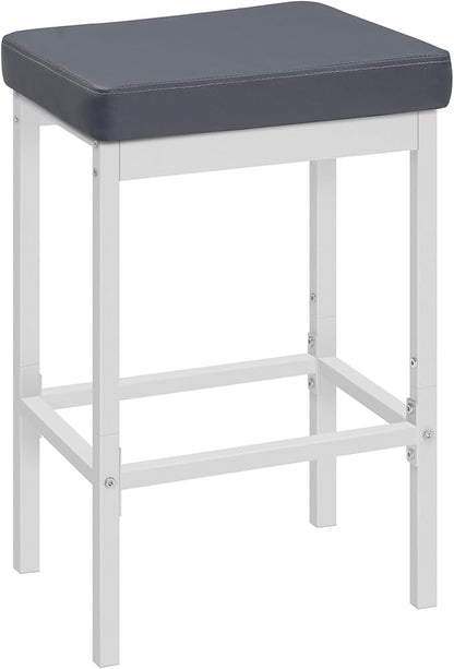 HOOBRO Bar Stools, 24.8-Inch Height Stools, Breakfast Bar Stools, Kitchen Bar Chairs, 2" Thick Upholstery, for Kitchen, Dining Room, Cafe, Bar Counter, White and Gray WG21BY01