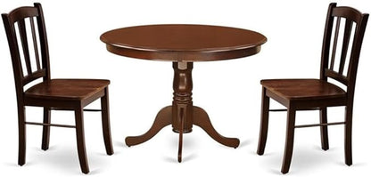 East West Furniture HLDL3-MAH-W 3 Piece Kitchen Table Set for Small Spaces Contains a Round Dining Room Table with Pedestal and 2 Solid Wood Seat Chairs, 42x42 Inch, Mahogany
