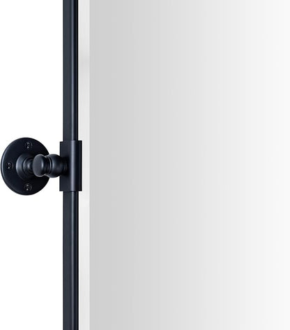 TEHOME 58 x 28'' Pivot Full Length Bathroom Vanity Mirror Matt Black Metal Framed Full Body Tilting Beveled Vanity Mirrors Wall Mounted Floor Pivoting Mirror for Bathroom, Living Room