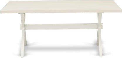 East West Furniture X027VE215-7 7 Piece Kitchen Table Set Consist of a Rectangle Dining Table with X-Legs and 6 Baby Blue Linen Fabric Parson Dining Chairs, 40x72 Inch, Multi-Color