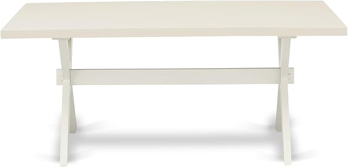 East West Furniture X027CE215-9 9 Piece Dining Table Set Includes a Rectangle Dining Room Table with X-Legs and 8 Baby Blue Linen Fabric Upholstered Parson Chairs, 40x72 Inch, Multi-Color