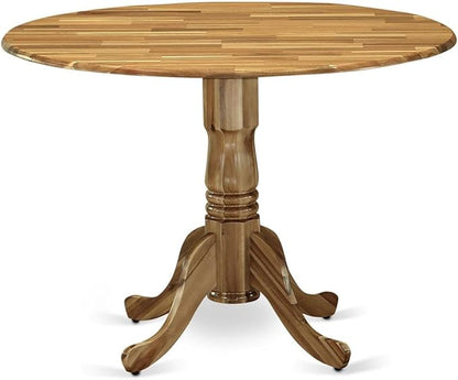 East West Furniture DLEL3-ANA-05 3 Piece Modern Dining Table Set Contains a Round Wooden Table with Dropleaf and 2 Grey Linen Fabric Parsons Dining Chairs, 42x42 Inch, Natural