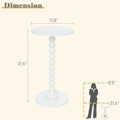 Round Side Table, Small Drink Table for Small Spaces, Modern Accent End Table Nightstand with Solid Wood Leg for Living Room, Bedroom, Corners, and Office (White)