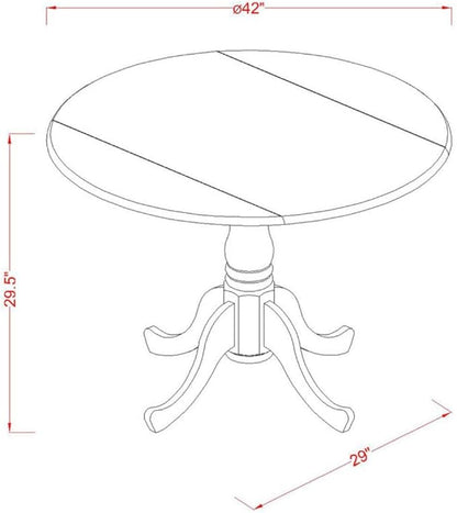 East West Furniture DLAD3-LWH-LC 3 Piece Dining Room Furniture Set Contains a Round Dining Table with Dropleaf and 2 Faux Leather Upholstered Chairs, 42x42 Inch, Linen White