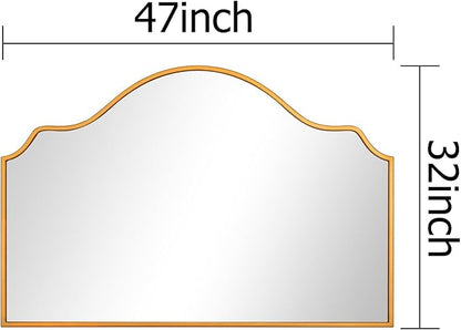 Chende Large Gold Mirror with Arched Top, 47" x 32" Modern Living Mirror for Wall, Modern Decorative Mirror with Wooden Frame for Entryway, Fireplace, Dining Room