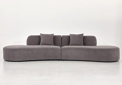 Container Furniture Direct 132" Curved Sofa with Throw Pillows, 6 Seater Luxury Velvet Couch with Half Moon Design and High-Density Foam, Ideal for Modern Living Room, Office & Apartment, Grey