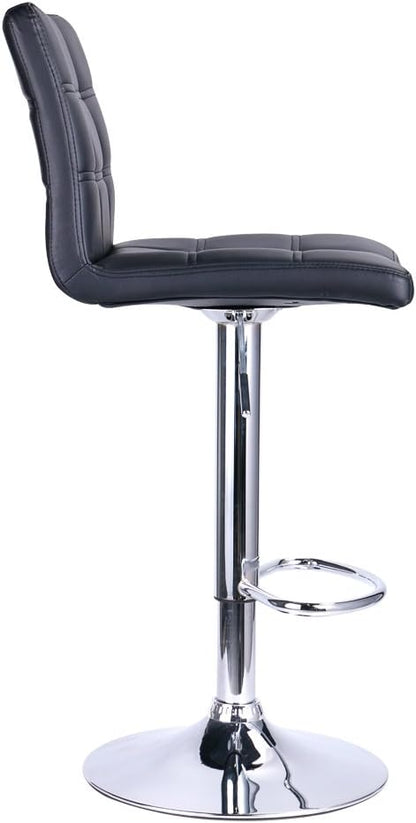 Leopard Modern Square PU Leather Adjustable Bar Stools with Back, Square Back Bar Stools Set of 2, Bar Height Swivel Barstools for Kitchen Counter (Black)
