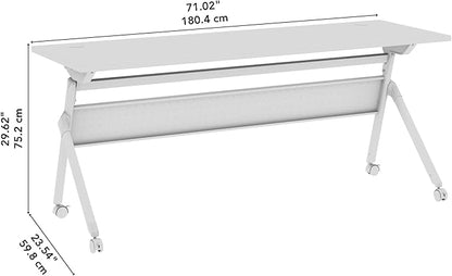 Bush Business Furniture Folding Training Table, 72 inch Desk with Powered Grommets, Commercial-Grade Bundle for Office or Classroom, Envision Collection, White