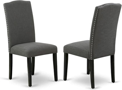 East West Furniture SHEN3-BLK-20 3 Piece Dining Room Set Contains a Round Kitchen Dining Table with Pedestal and 2 Dark Gotham Linen Fabric Upholstered Chairs, 42x42 Inch, Black