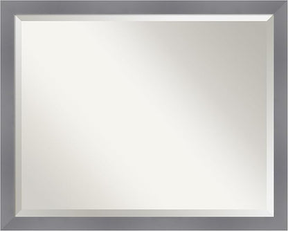 Amanti Art Grey Wall Mirror 25x31 Edwin Grey Rectangle Bathroom Mirror for Wall Decor Living Room, Large Casual Wood Frame, Hangs Horizonally and Vertically, Bathroom Decor, Beveled Edge from WI, USA