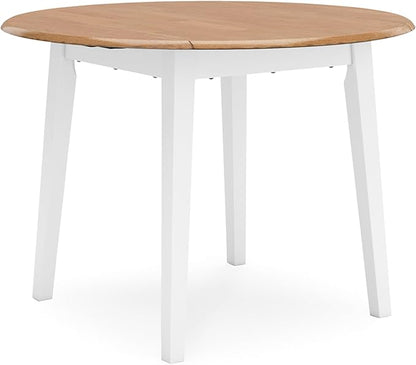 Signature Design by Ashley Gesthaven Farmhouse Dining Drop Leaf Table with 4 Legs, Light Brown & White