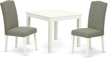 East West Furniture OXEN3-LWH-06 3 Piece Kitchen Table Set for Small Spaces Contains a Square Dining Room Table and 2 Dark Shitake Linen Fabric Upholstered Chairs, 36x36 Inch, Linen White