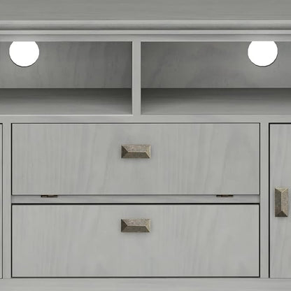 SIMPLIHOME Artisan SOLID WOOD 72 Inch Wide Contemporary TV Media Stand in Fog Grey for TVs up to 80 Inches, For the Living Room and Entertainment Center