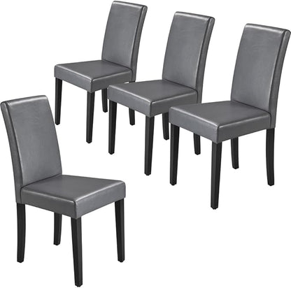Yaheetech Dining Chairs Set of 4 PU Leather Upholstered Parsons Dining Chairs with Solid Wood Legs for Kitchen/Living Room/Restaurant, Modern Style, Gray