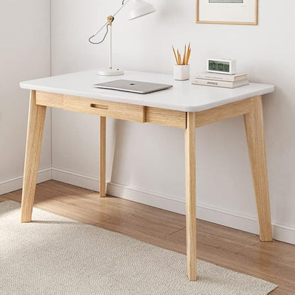 IOTXY Solid Wood Writing Desk - Home Office Workbench Desk with Drawer, 31.5" Width Laptop Computer Work Study Table in White