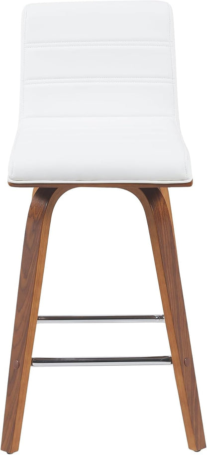Vienna Modern Counter Height Swivel Bar Stool with Snow White Faux Leather Seat and Walnut Finished Wood Frame Set of 2