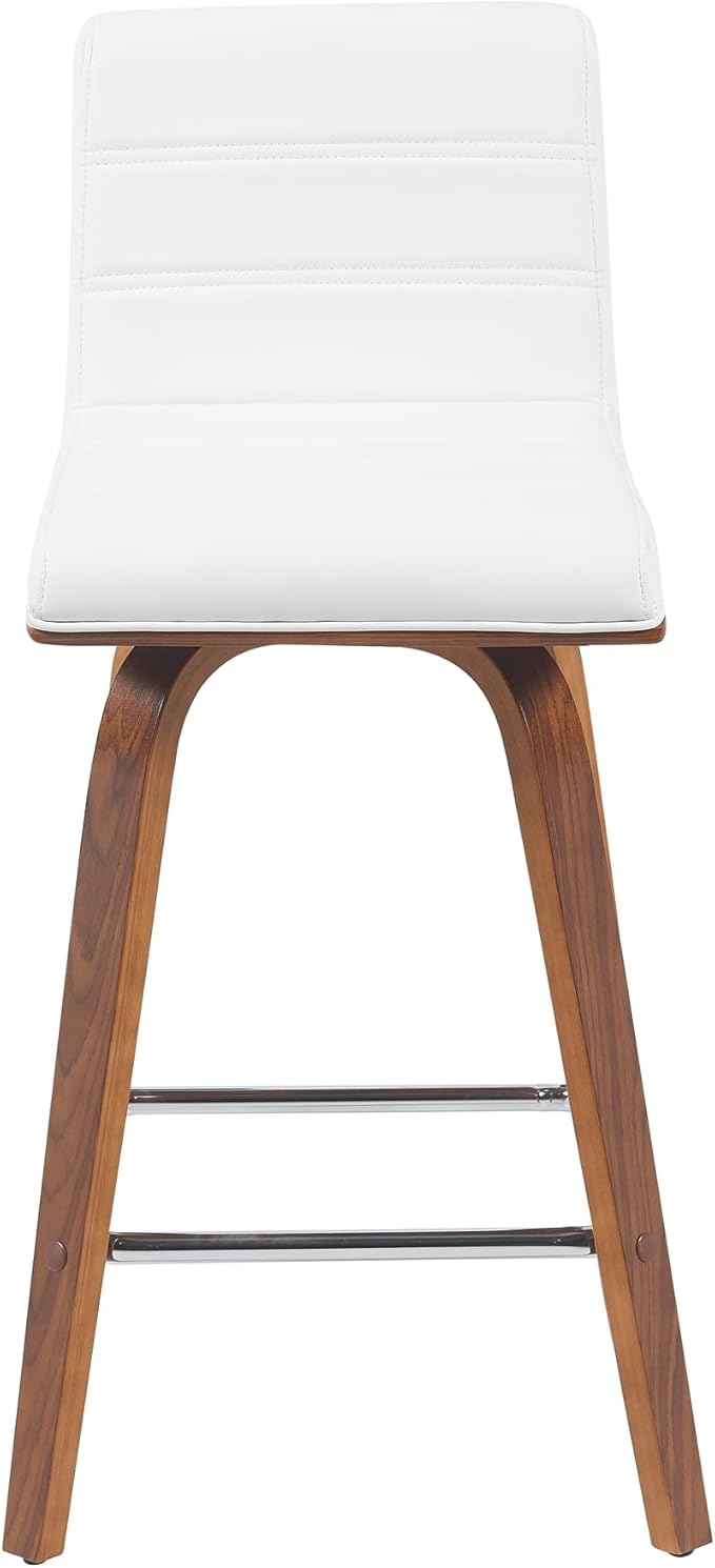 Vienna Modern Counter Height Swivel Bar Stool with Snow White Faux Leather Seat and Walnut Finished Wood Frame Set of 4