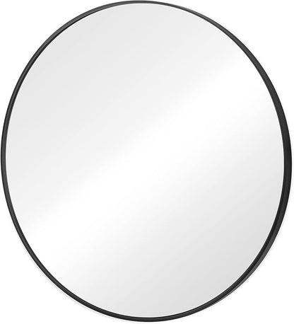 Navaris Round Mirror - 60 cm (24 inches) - Large Circle Wall Mirror for Bathroom Bed Room or Living Room - Sleek Aluminum Backed Frame - Black