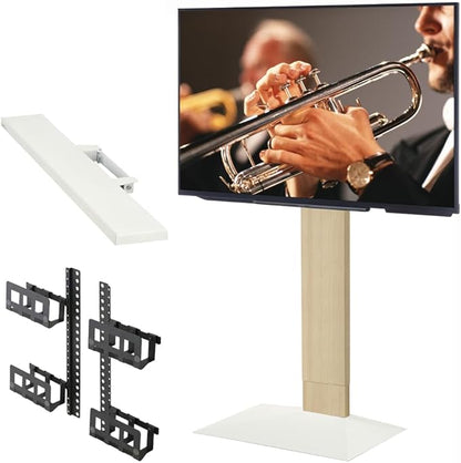 V3 High Type TV Stand w/Multi-Device Holder and Soundbar Shelf M White Set | Sleek Japanese 32-80 Inch Universal Wall-Side TV Stand Adjustable Mount, No Drill | Sleek Soundbar Shelf | White Oak