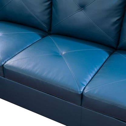 Deep Blue L-Shaped 3-Piece Faux Leather Sofa with Storage Ottoman Set, Sectional Couch Sofa Set for Living Room, Office, Small Space