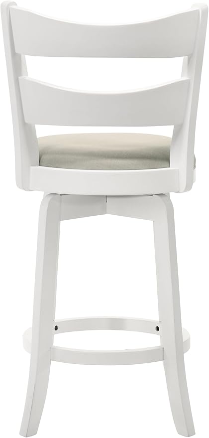 Armen Living Blair 30 in. Matte White Bar Height Rubberwood Swivel Barstool with Fog Fabric Seat - Set of 4