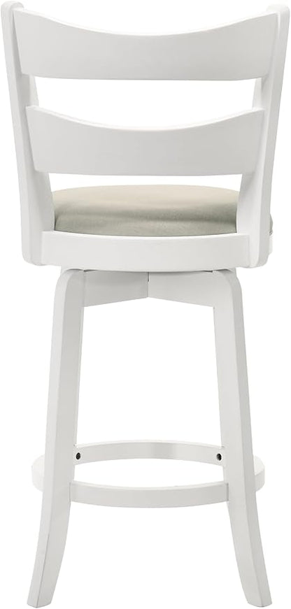 Armen Living Blair 26 in. Matte White Counter Height Rubberwood Swivel Barstool with Fog Fabric Seat - Set of 3