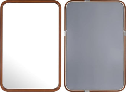 WallBeyond 24x36 Inch Wood Mirror for Bathroom, Wooden Frame Wall Mirror Farmhouse Wall Mounted Rectangle Mirror for Vanity (Horizontal/Vertical Walnut Color)