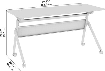 Bush Business Furniture Folding Training Table, 60 inch Desk, Commercial-Grade Bundle for Office or Classroom, Envision Collection, White