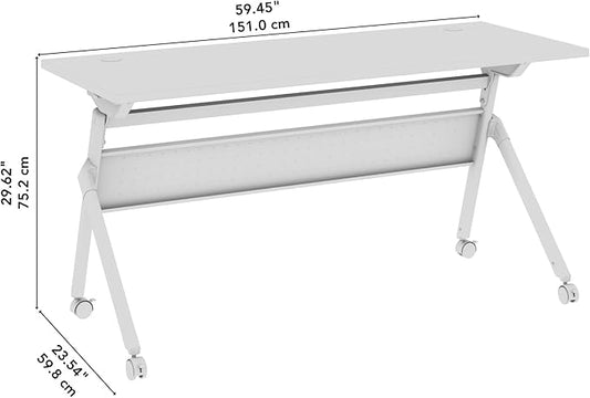 Bush Business Furniture Folding Training Table, 60 inch Desk with Powered Grommets, Commercial-Grade Bundle for Office or Classroom, Envision Collection, White