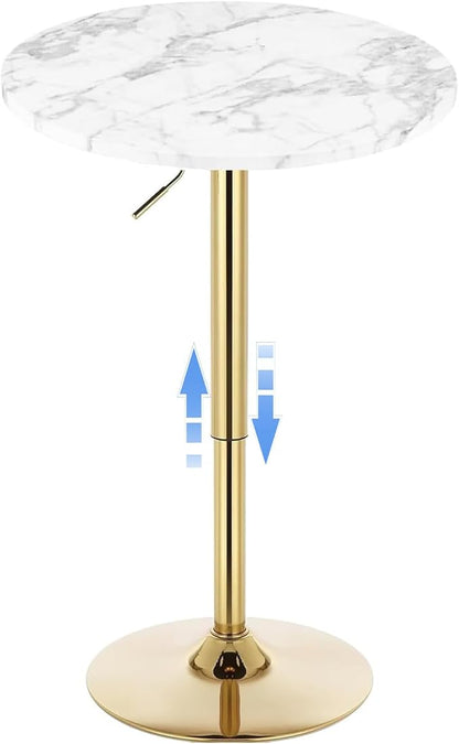 Gold Cocktail Tables Round Bar Table Height Adjustable 27.9''-35.4'' Pub Table with Metal Base Modern Style for Kitchen, Bar, Office & Dining Room Sturdy & Stylish