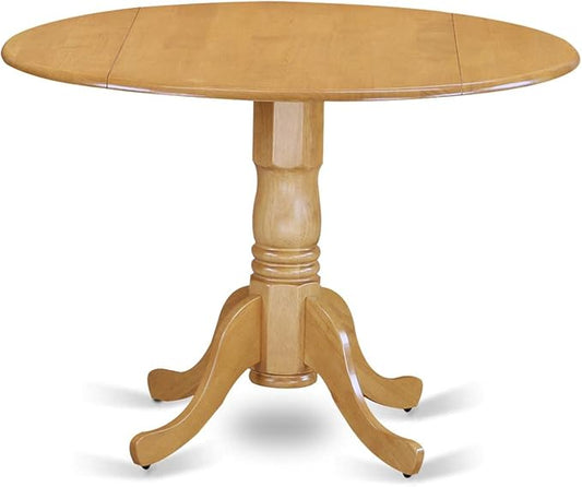 East West Furniture DLBO5-OAK-W 5 Piece Dining Set Includes a Round Dining Room Table with Dropleaf and 4 Kitchen Chairs, 42x42 Inch, Oak