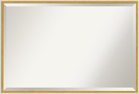 Amanti Art White Bathroom Mirror for Over Sink, 25x37 Paige White Gold Rectangle Vanity Mirror, Large Modern Contemporary Wood Frame, Hangs Horizonally and Vertically, Bathroom Wall Decor, Beveled