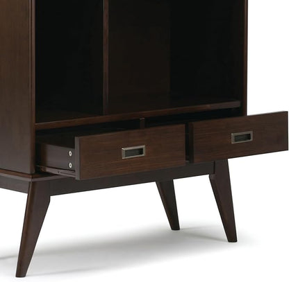 SIMPLIHOME Draper 35 inch Mid-Century Modern Bookcase and Storage Unit (Set of 2) in Medium Auburn Brown for The Living Room, Study Room and Office