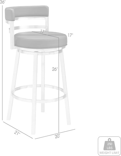 Armen Living Titana 26" Counter Height Swivel Black Faux Leather and Brushed Stainless Steel Bar Stool