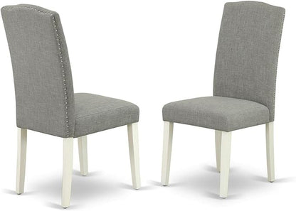 East West Furniture OXEN3-LWH-06 3 Piece Kitchen Table Set for Small Spaces Contains a Square Dining Room Table and 2 Dark Shitake Linen Fabric Upholstered Chairs, 36x36 Inch, Linen White