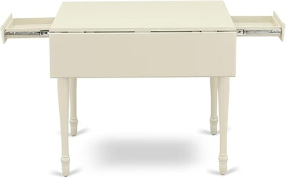 East West Furniture MZCL3-LWH-C 3 Piece Modern Dining Table Set Contains a Rectangle Wooden Table with Dropleaf and 2 Linen Fabric Kitchen Dining Chairs, 36x54 Inch, Linen White