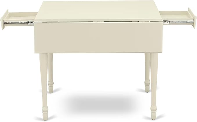East West Furniture MZDA3-LWH-C 3 Piece Dining Room Table Set Contains a Rectangle Kitchen Table with Dropleaf and 2 Linen Fabric Upholstered Dining Chairs, 36x54 Inch, Linen White