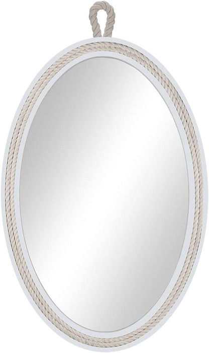 Farmhouse Wall Mirror Rope Mirror Decorative Mirror with Hanging Loop,Beach Nautical Mirror ,24 inches Lx16 inches W,Oval, White, Oval 24 inches Lx16 inches W