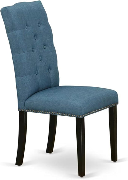 East West Furniture V697EL121-5 5 Piece Dinette Set Includes a Rectangle Dining Room Table with V-Legs and 4 Blue Linen Fabric Upholstered Parson Chairs, 40x72 Inch, Multi-Color