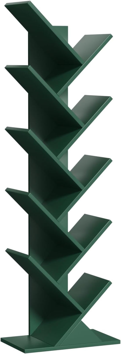10 Tier Tree Book Shelf, Floor Standing Wood Bookshelf for Narrow Space, Storage Organizer Bookshelves for Books/CDs/Magazine, Bookcase with Shelves for Home Office, Living Room